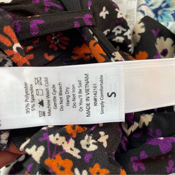 LuLaRoe Paper Bag Shorts Ella - Orange Purple Floral Black Small Bow Belt NWT - Picture 8 of 11